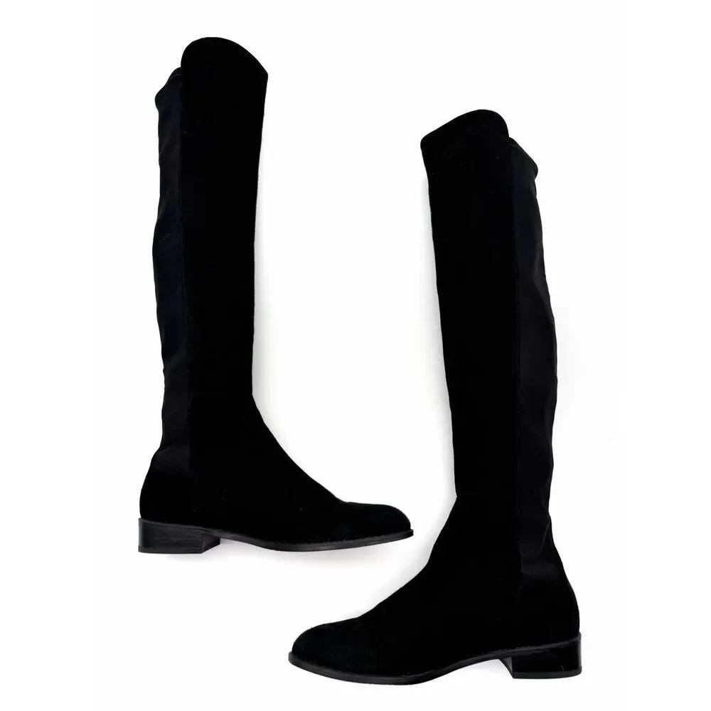 STUART WEITZMAN Black Suede 5050 Over The Knee Boots Size 8.5 Flat Block Heel